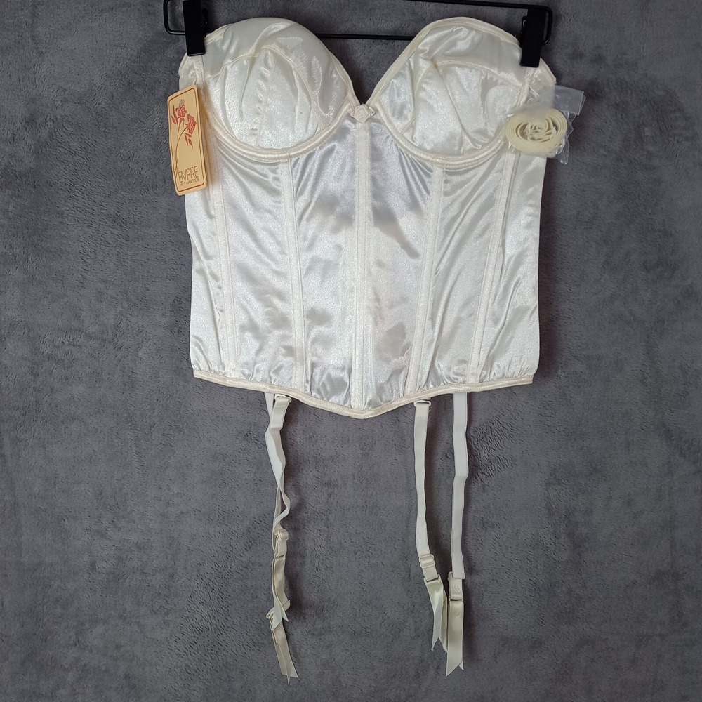 Vtg NOS Corset Bustier With Garters Ivory Empire Intimates Sexy Boudoir‎ 34C